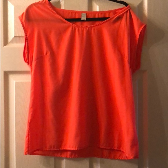 Neon Orange/Coral Short Sleeve Blouse - Picture 1 of 2
